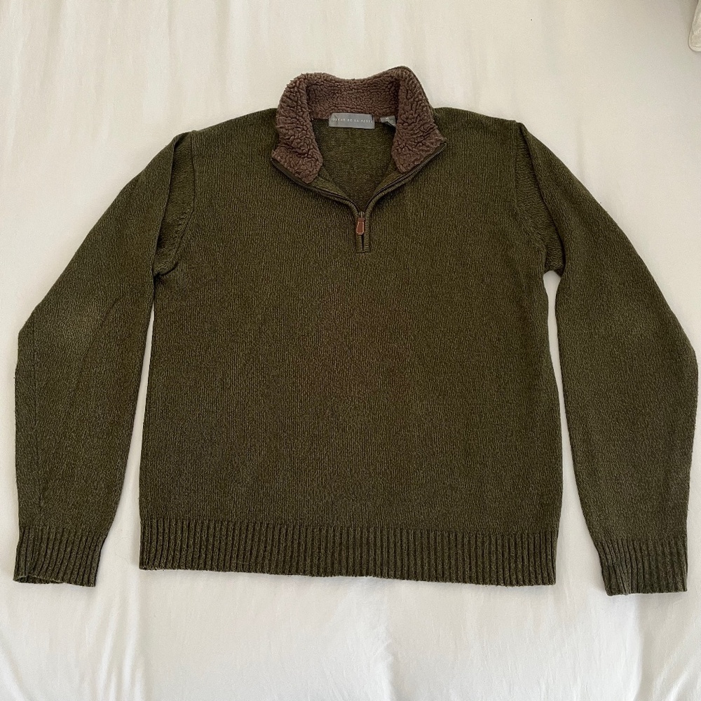 Oscar De La Renta Mens XL 1/4 Zip Sweater w/ Fleece Collar detail